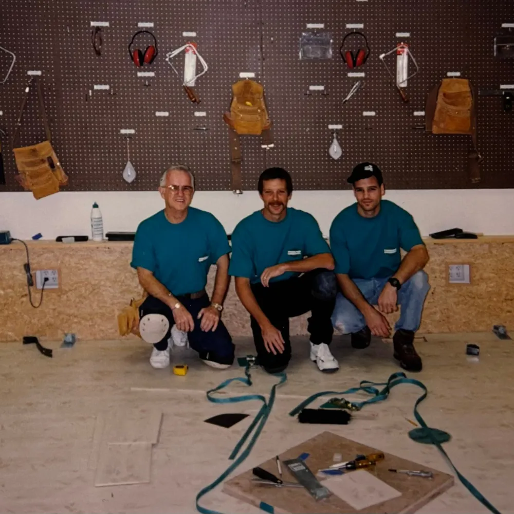 Expert flooring installation team during training 